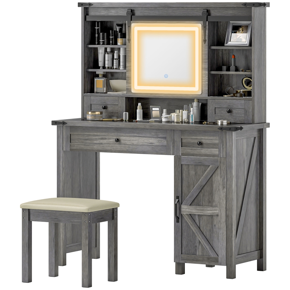 Picture of 212 Main 831-972V80GY 54.1 in. Homcom Mirror & Lights Vanity Desk Set&#44; Gray