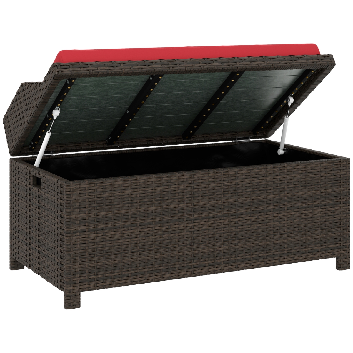Picture of 212 Main 841-153V03BN 20.5 in. Outsunny Outdoor Wicker Storage Bench&#44; Dark Brown Rattan & Red Cushion