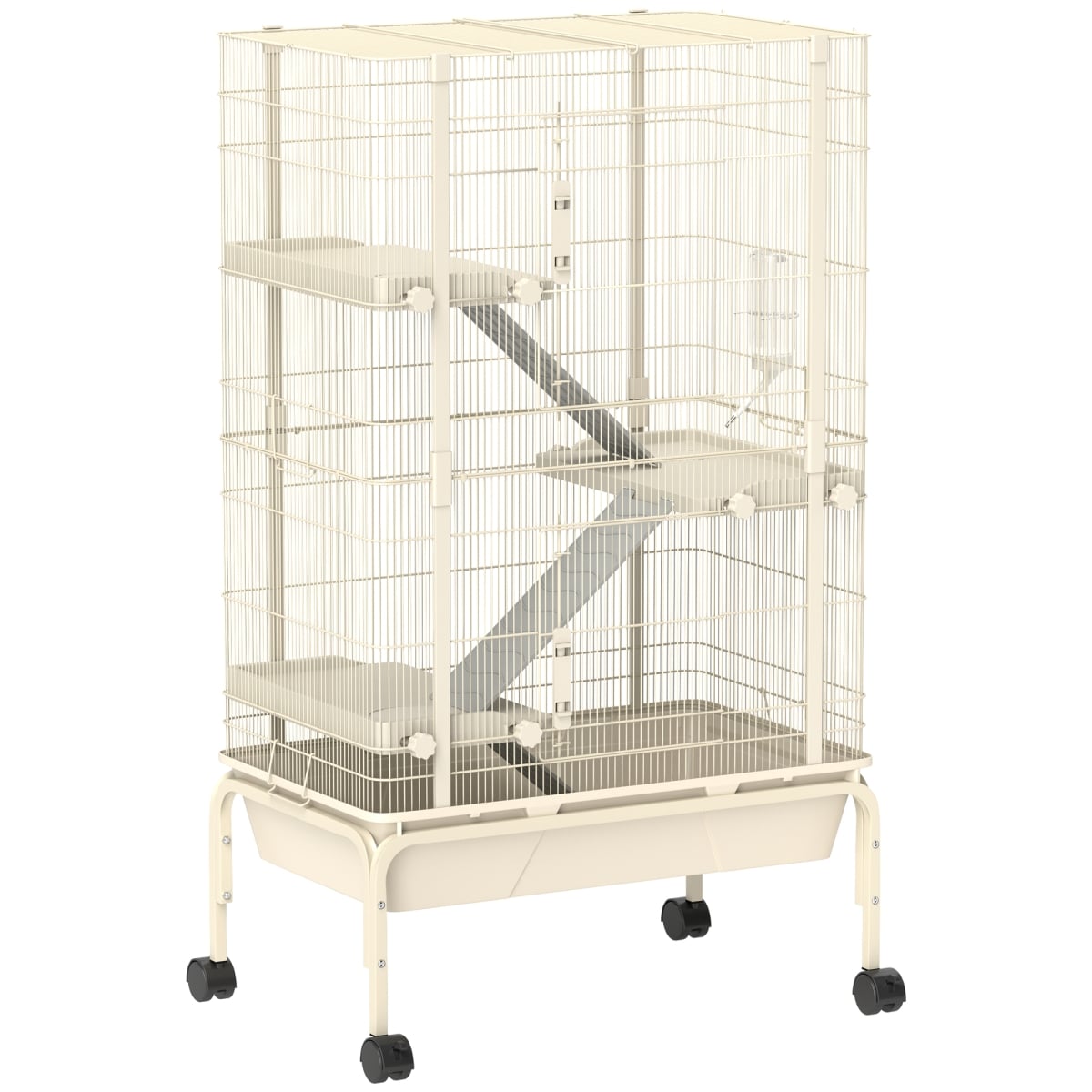 D51-476V00BG 47.2 in. PawHut 4 Levels Large Rolling Metal Ferret Small Animal Cage, Beige