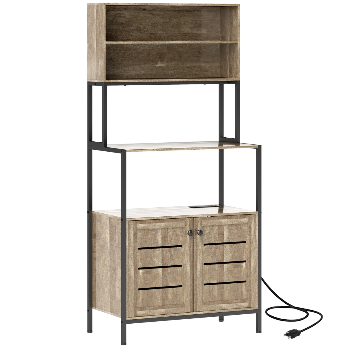 Picture of 212 Main 801-378V80GY 67.3 in. Homcom Power Outlet & Storage Shelves Bakers Rack&#44; Gray Wood Grain
