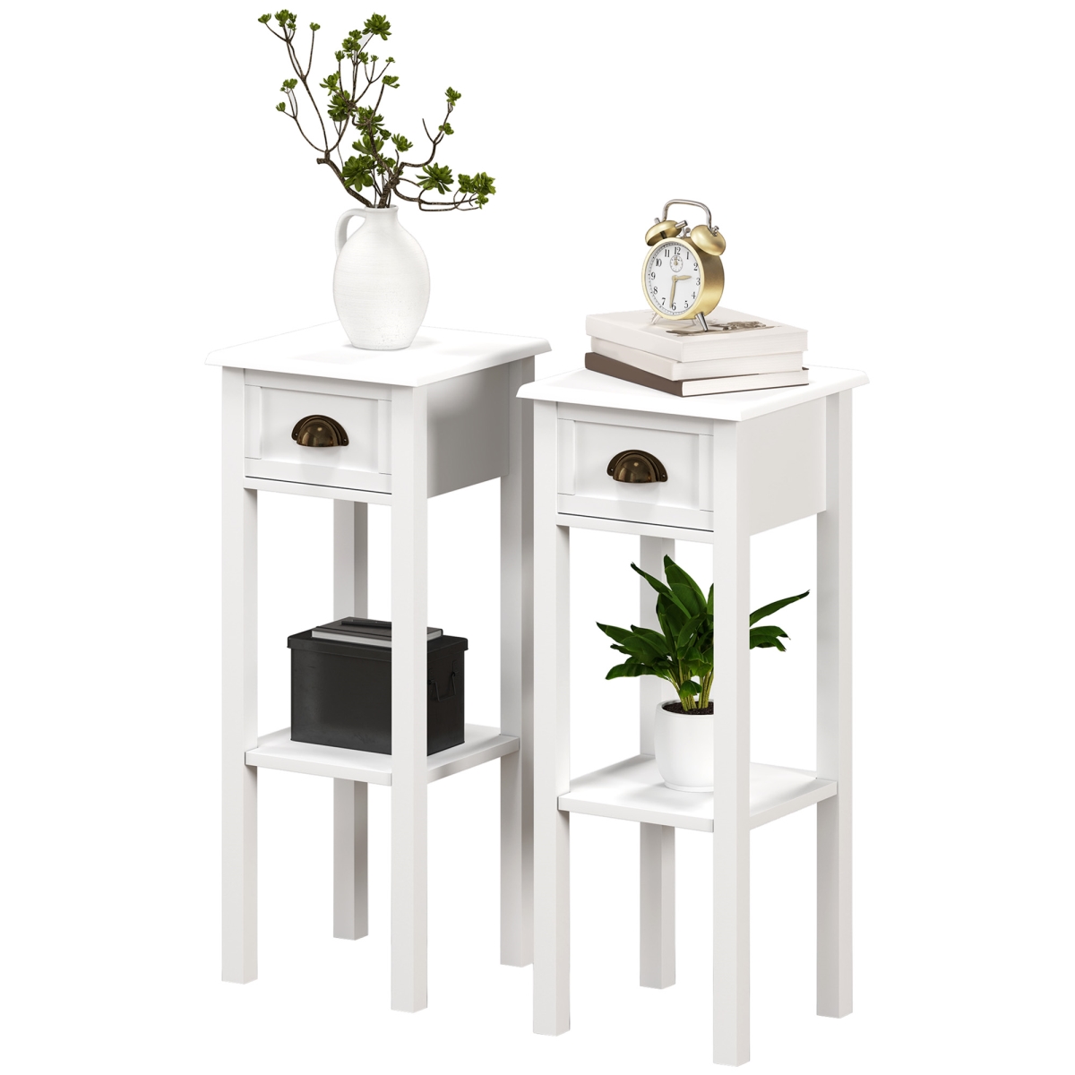 Picture of 212 Main 838-130V81WT 29.5 in. Homcom 2-Tier Drawer Side Tables Set&#44; White - 2 Piece