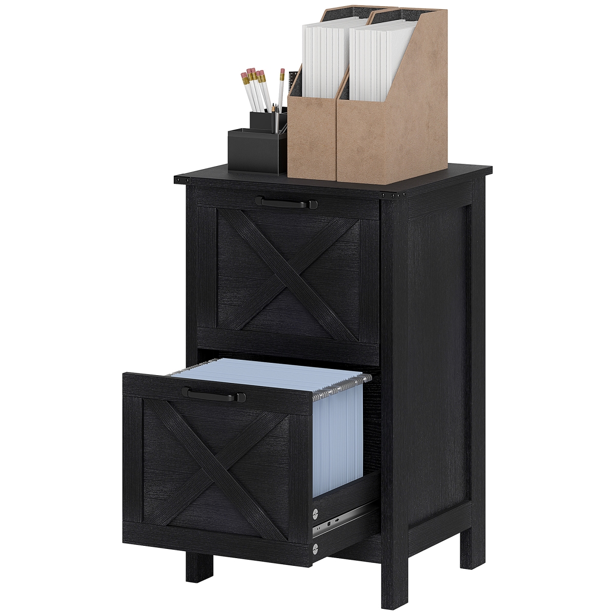 924-098V80BK 29.5 in. Homcom 2 Drawers Vertical File Cabinet, Distressed Black