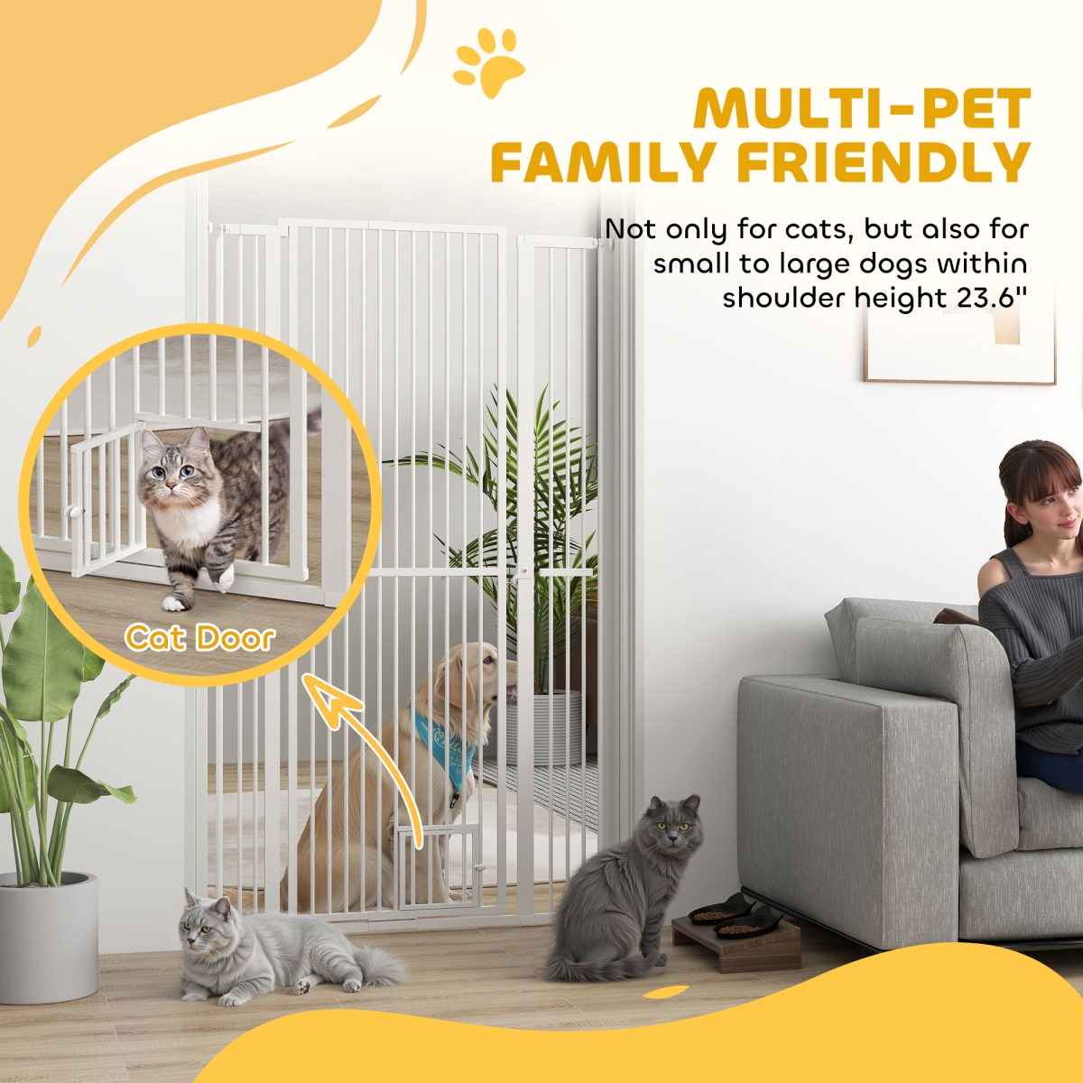 Picture of 212 Main D06-240V11WT 66.9 in. PawHut Extra Tall Pet Gate for Doorway&#44; Hallway&#44; White
