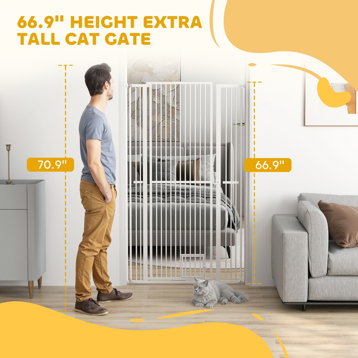 Picture of 212 Main D06-240V11WT 66.9 in. PawHut Extra Tall Pet Gate for Doorway&#44; Hallway&#44; White