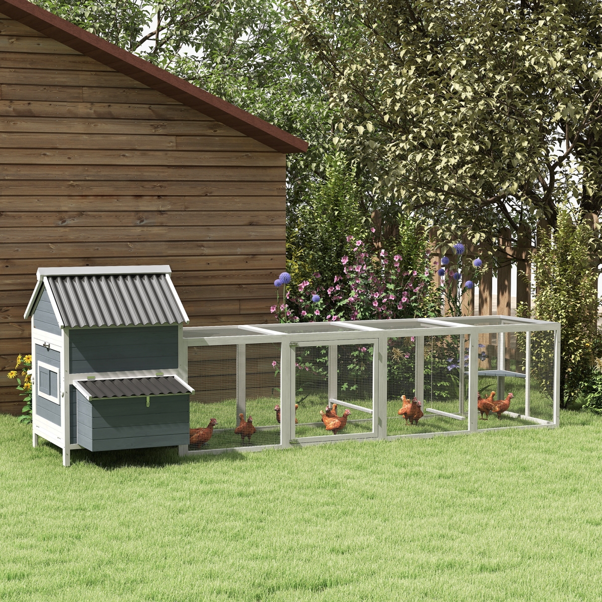 Picture of 212 Main D51-463V00LG 49.6 in. PawHut Extra Large Wooden Poultry Coop for 10-15 Chickens&#44; Light Gray