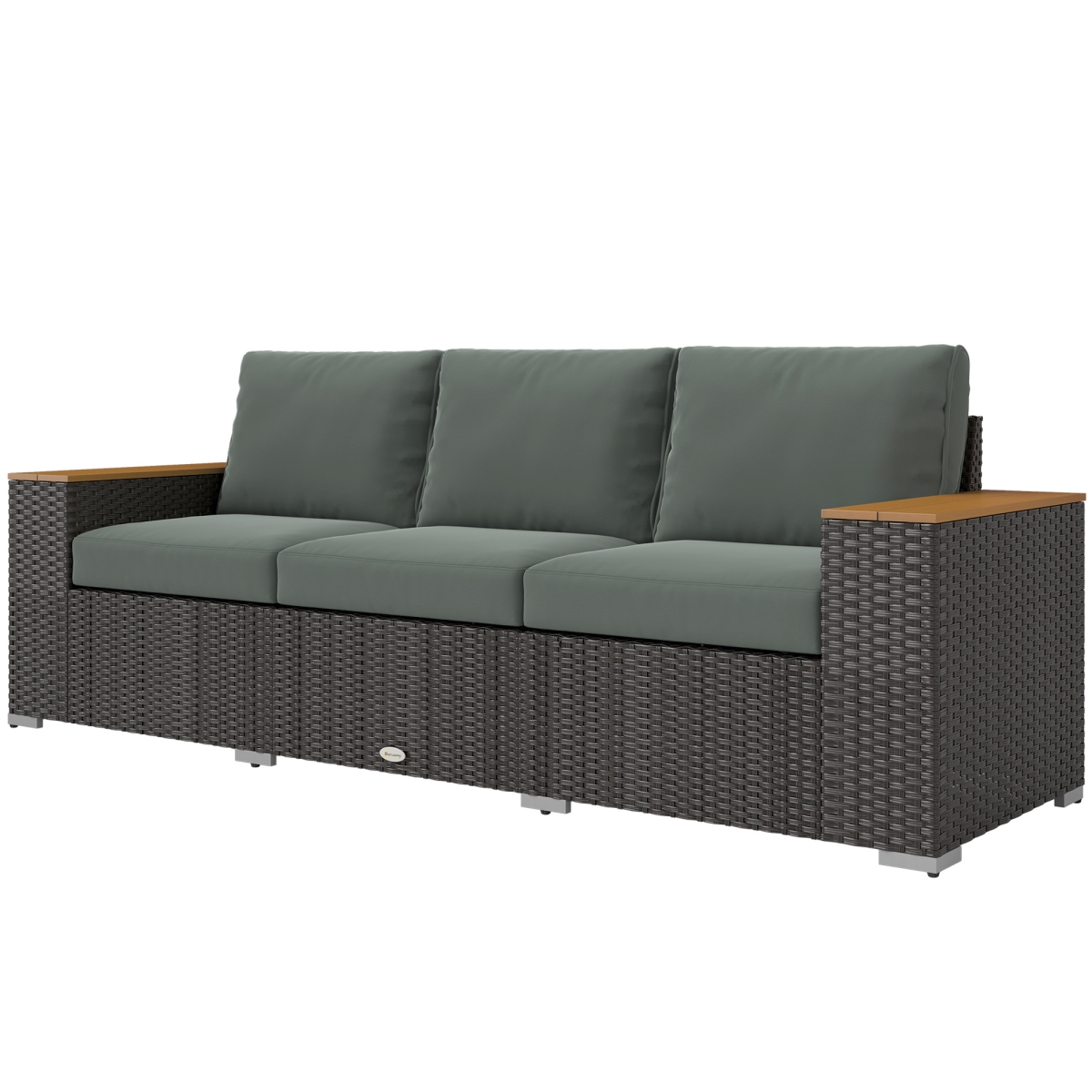 860-304V00CG 28.25 in. Outsunny 3-Seat Outdoor Patio PE Rattan Wicker Cushions, Brown & Dark Gray