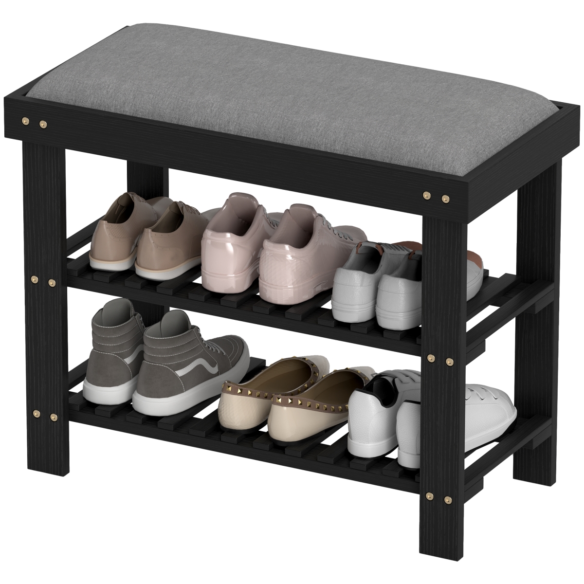 Picture of 212 Main 837-539V00BK 19.3 in. Homcom 3-Tier Entryway Bamboo Shoe Storage Bench&#44; Black & Gray