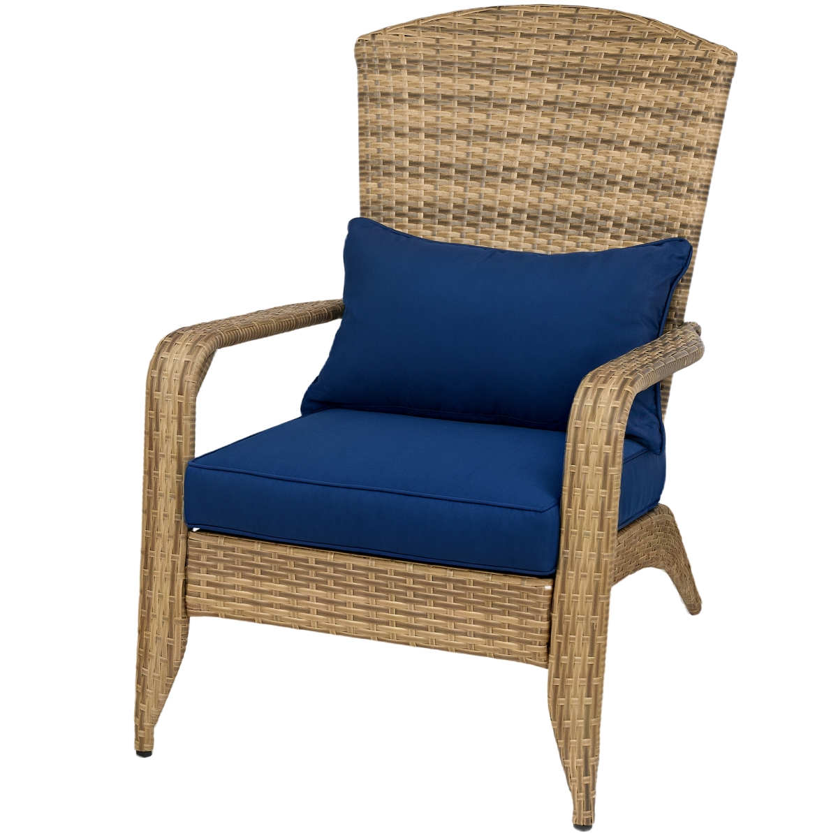 867-068V02DB 35.4 in. Outsunny Patio Rattan Wicker Adirondack Chair, Mixed Tan Wicker & Dark Blue Fabric
