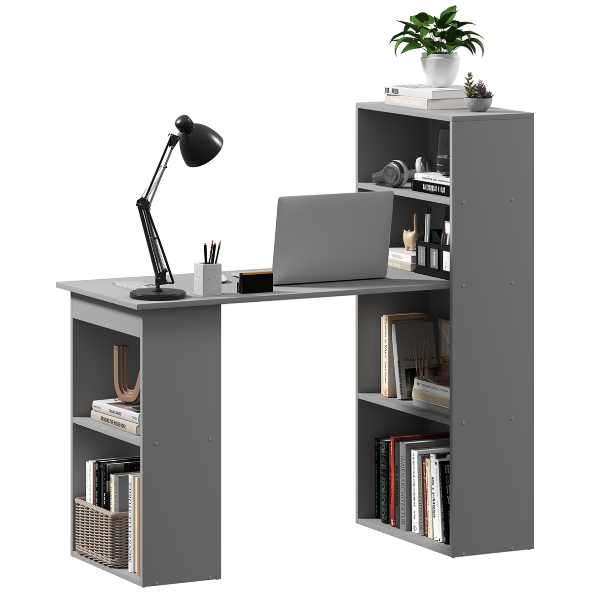 Picture of 212 Main 836-069V81GY 47.25 in. Homcom Compact 6-Tier Storage Shelves Computer Desk&#44; Gray