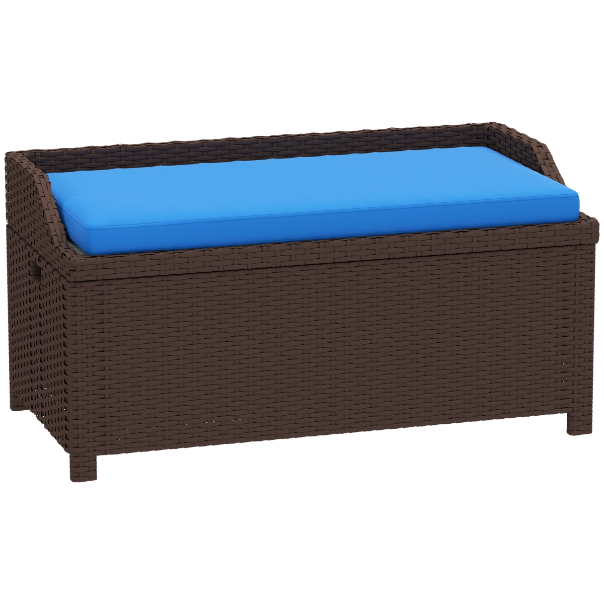 Picture of 212 Main 841-153V03CF 20.5 in. Outsunny Outdoor Wicker Storage Bench&#44; Deep Coffee Rattan & Blue Cushion