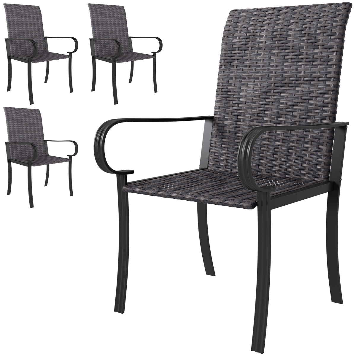 Picture of 212 Main 861-112V01BN 40.6 in. Outsunny Outdoor Wicker Armrest Dining Chairs&#44; Brown - Set of 4