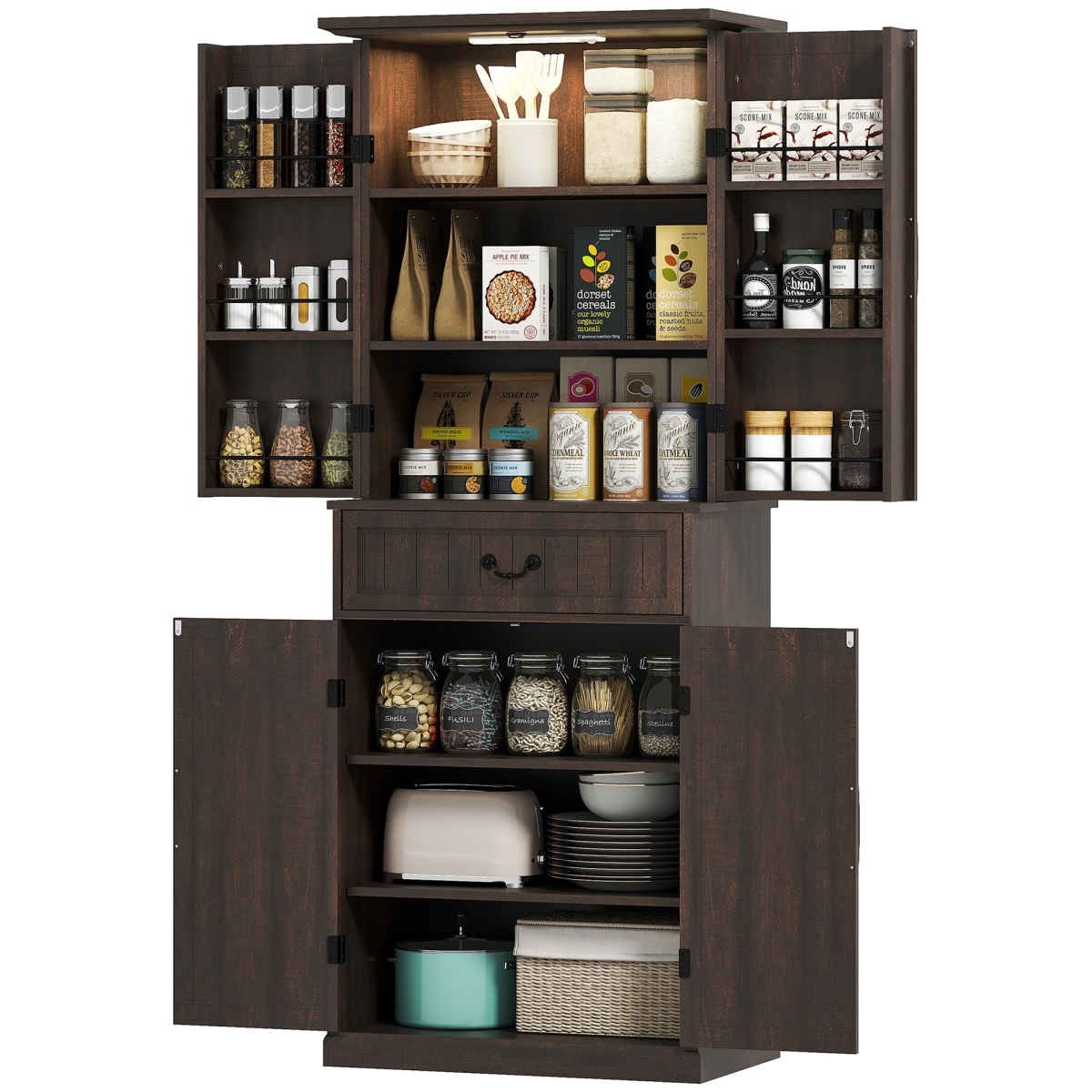Picture of 212 Main 83A-235V80BN 71.3 in. Homcom LED Kitchen Pantry Cabinet&#44; Distressed Brown