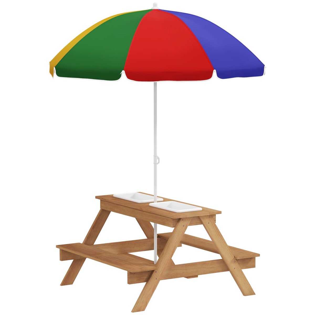 Picture of 212 Main 3E2-007V00MX 19.3 in. Qaba Wooden Outdoor Kids Picnic Table & Removable Umbrella&#44; Mixed Color
