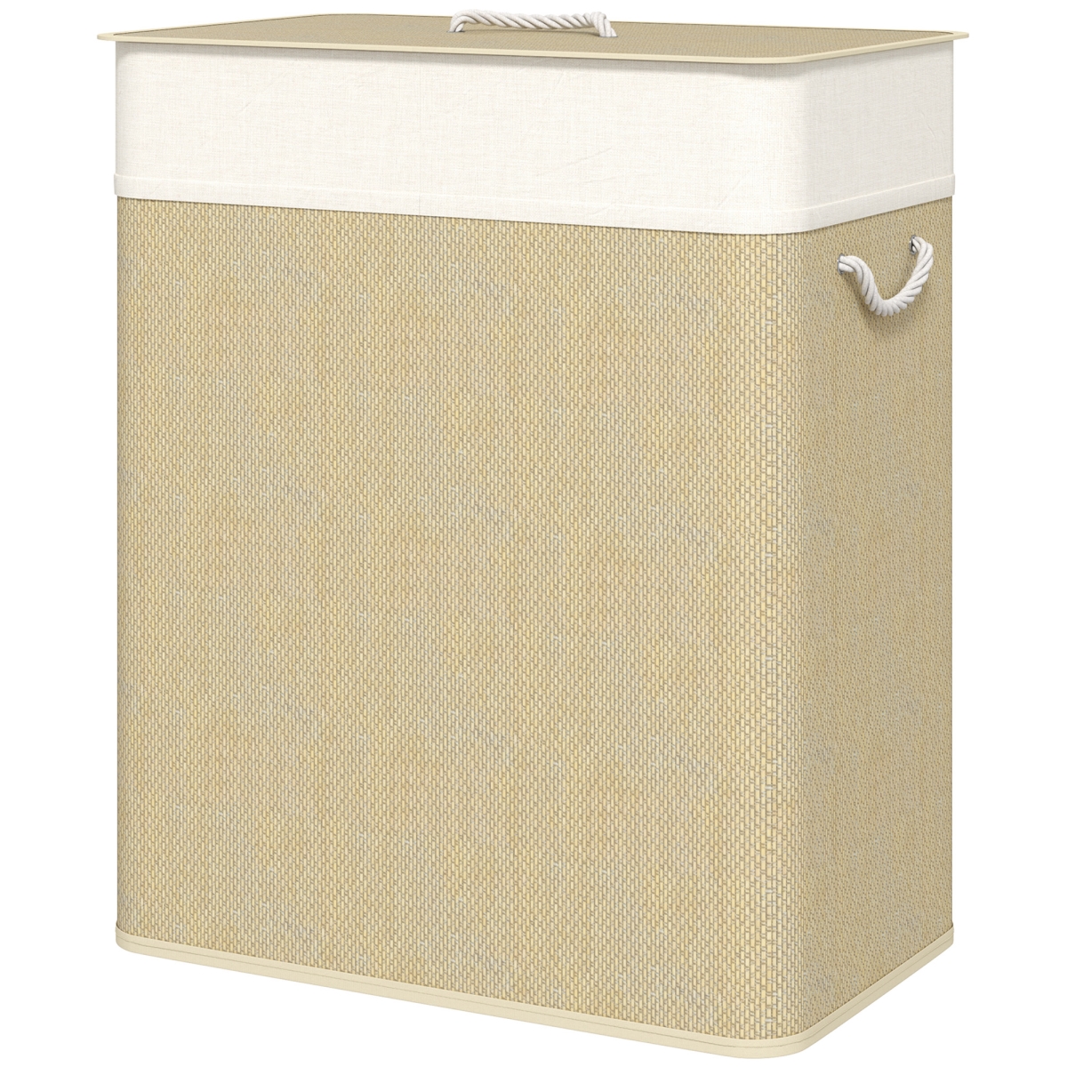 850-345V00CW 24.8 in. Homcom Double Laundry Basket, Natural & Cream White