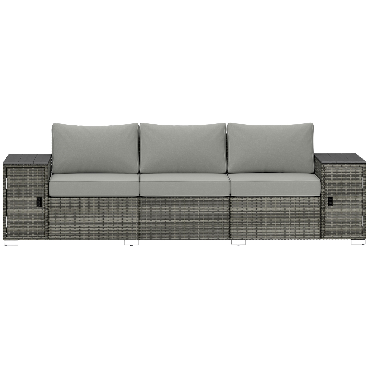 860-385V01GY 28.3 in. Outsunny 3 Seater Wicker Outdoor Couch Patio Sofa, Gray