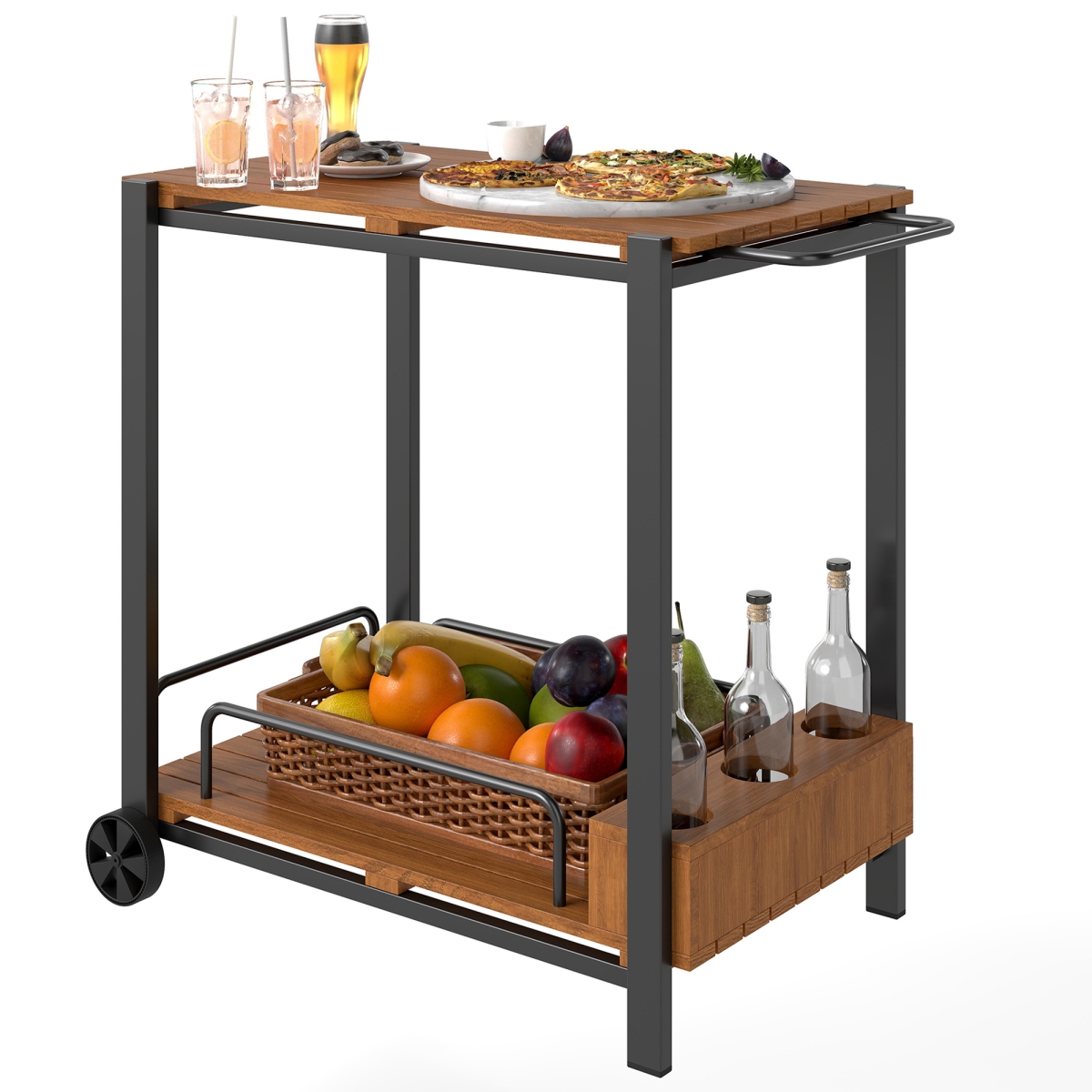 Picture of 212 Main 84G-539V00TK 31.5 in. Outsunny 2-Tier Rolling Acacia Wood Outdoor Bar Cart&#44; Teak