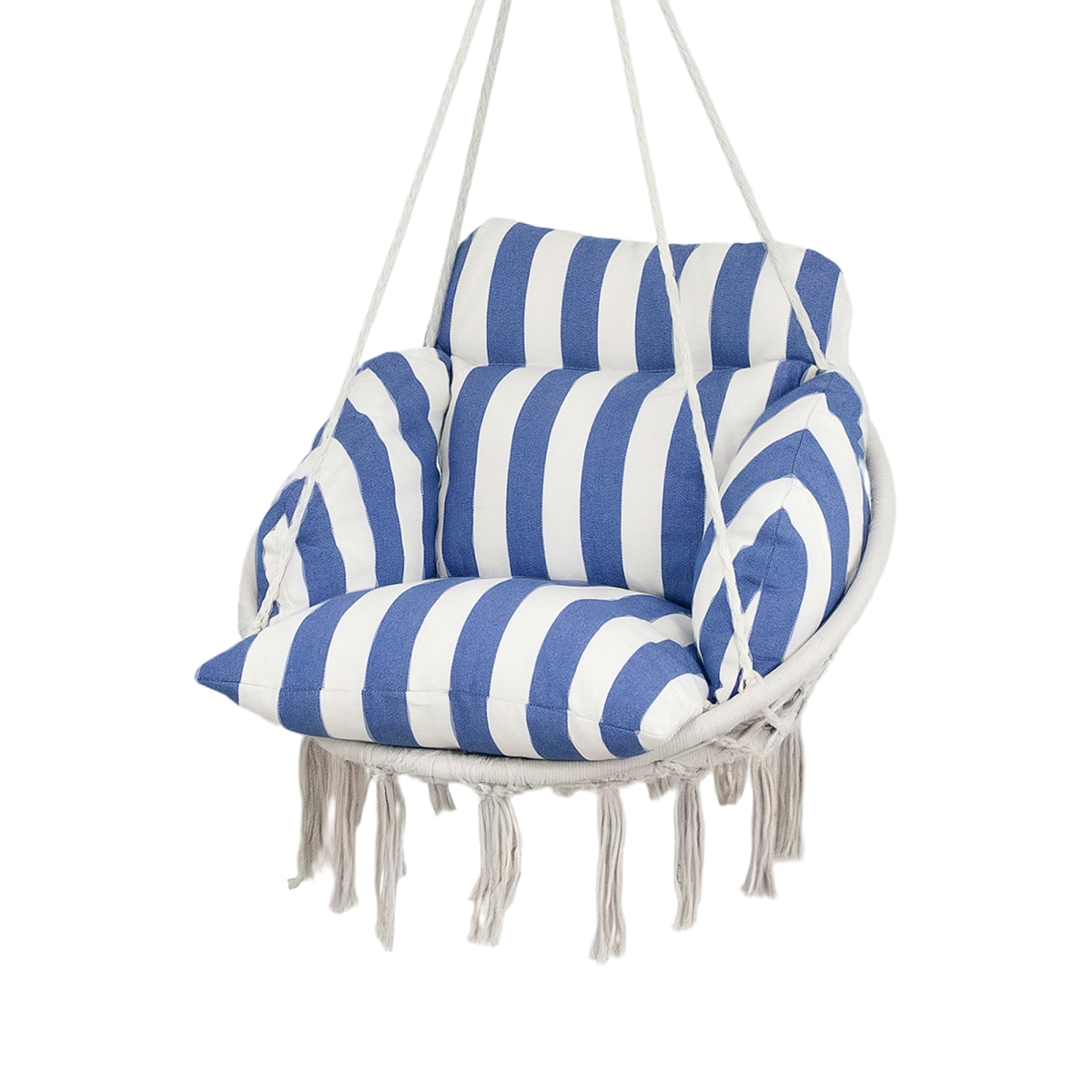 Hammock Swing Chair - Cream White & Blue - 15.7 in. - Comfortable Hanging Chair