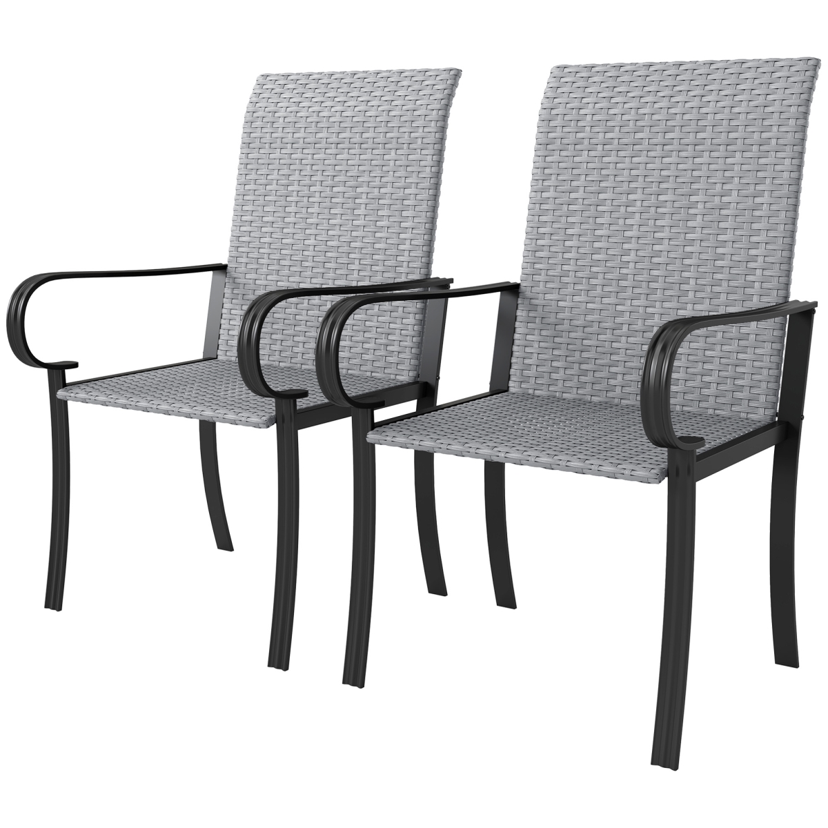 Picture of 212 Main 861-112V00GY 40.6 in. Outsunny Outdoor Wicker Armrest Dining Chairs&#44; Gray - Set of 2