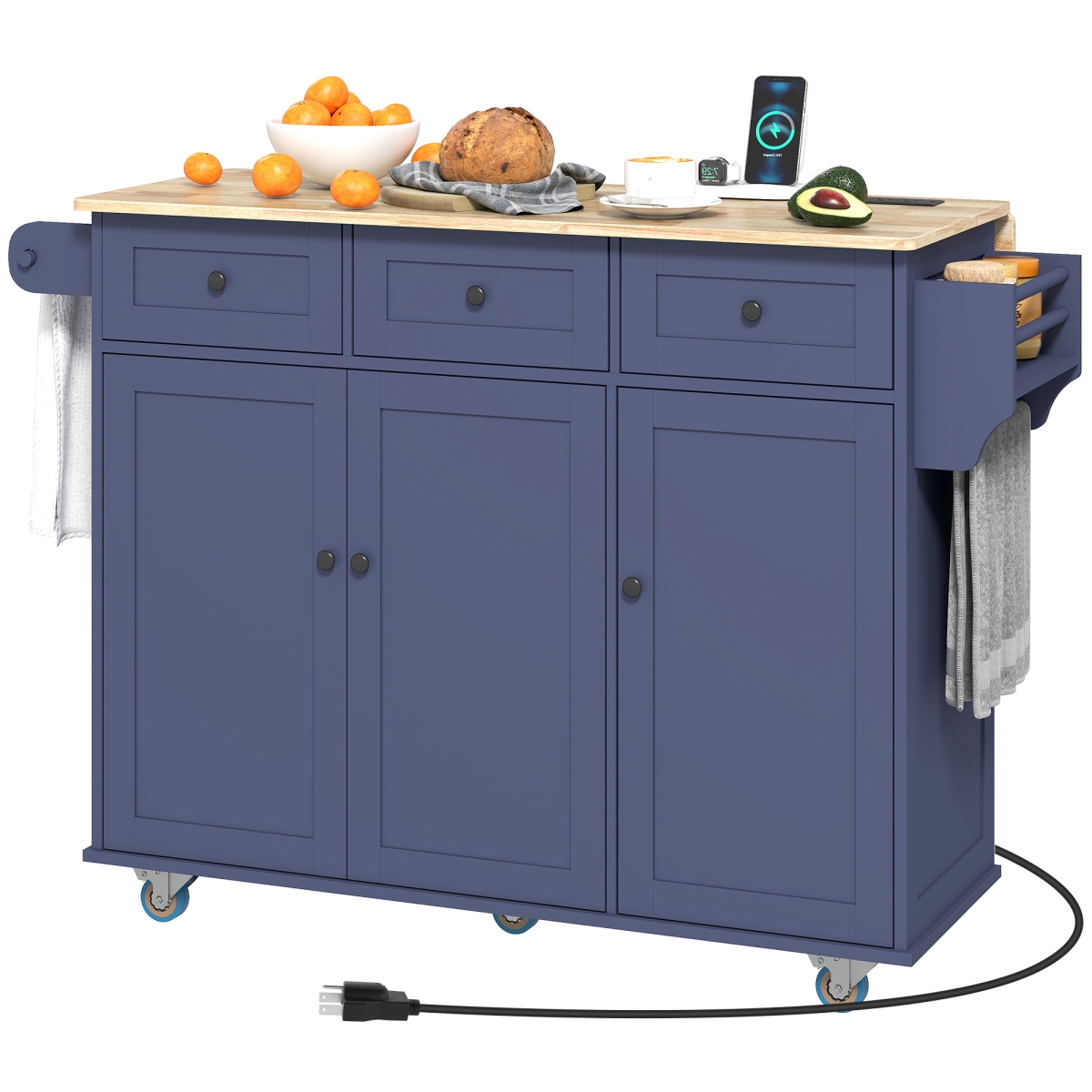 Picture of 212 Main 801-391V80DB 37.2 in. Homcom Wood Top Kitchen Island&#44; Dark Blue & Oak