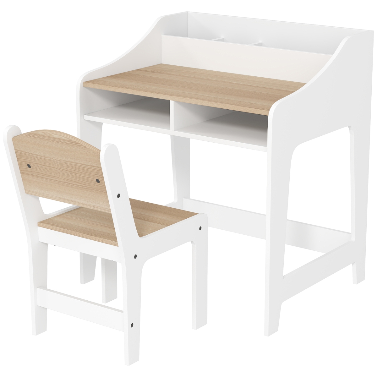 Picture of 212 Main 312-135V80ND 22.6 in. Qaba Kids Storage Drawer Desk & Chair Set&#44; Nature Wood & White