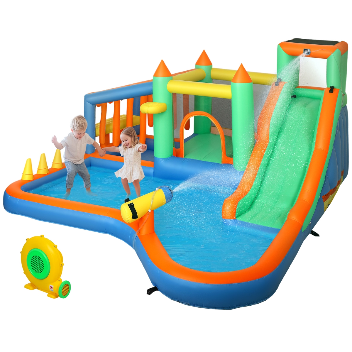 Picture of 212 Main 346-015V80MX 76.8 in. Qaba 8 in 1 Inflatable Bounce House 680W High Power Blower & Water Slide for 3-8 Years&#44; Multicolor