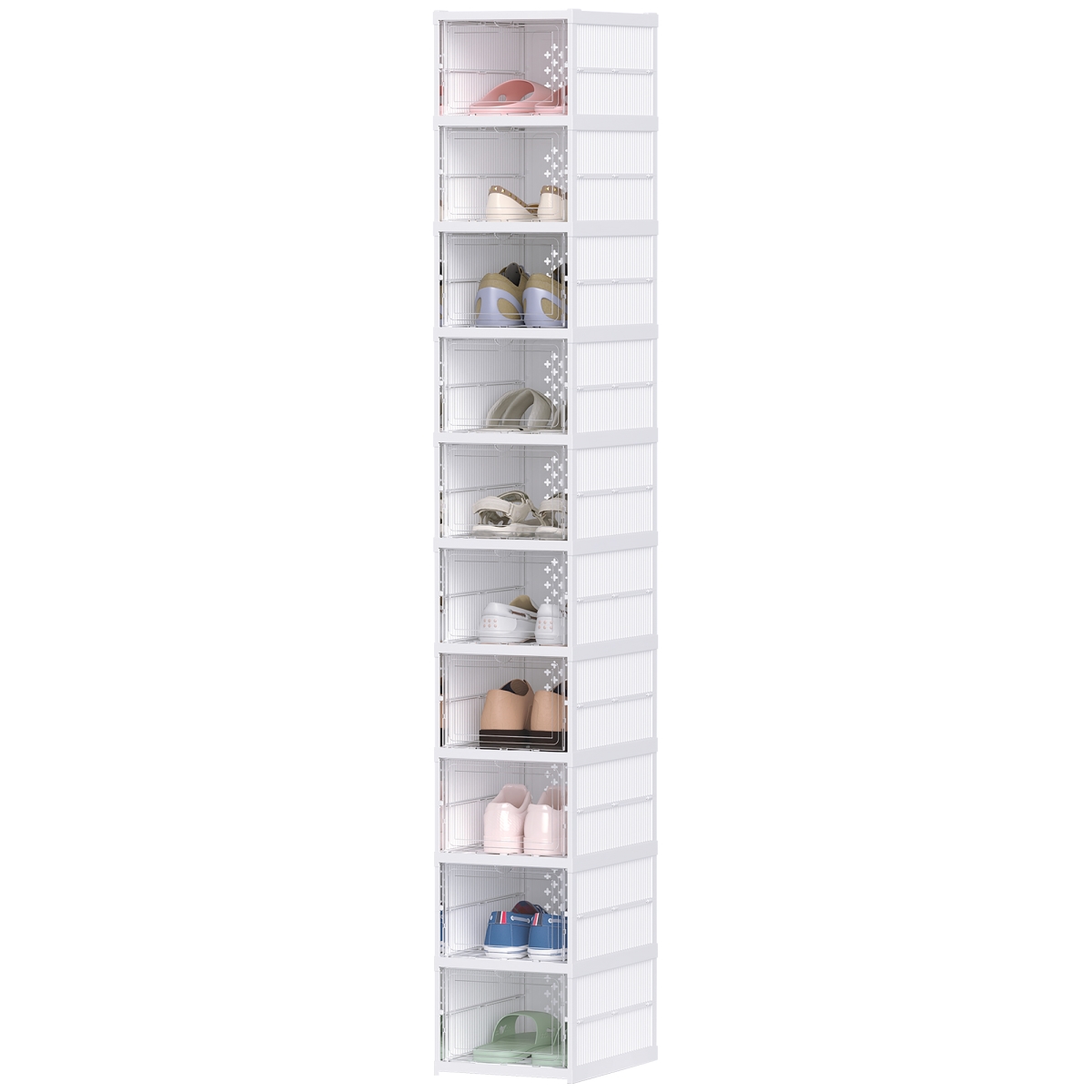837-570V01WT 68.5 in. Homcom Stackable Plastic Shoe Boxes, White - Pack of 10