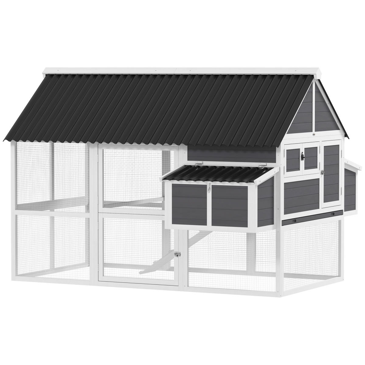 Picture of 212 Main D51-461V00GY 59.1 in. PawHut Wooden Poultry Cage for 6-8 Chickens&#44; Gray&#44; White & Black