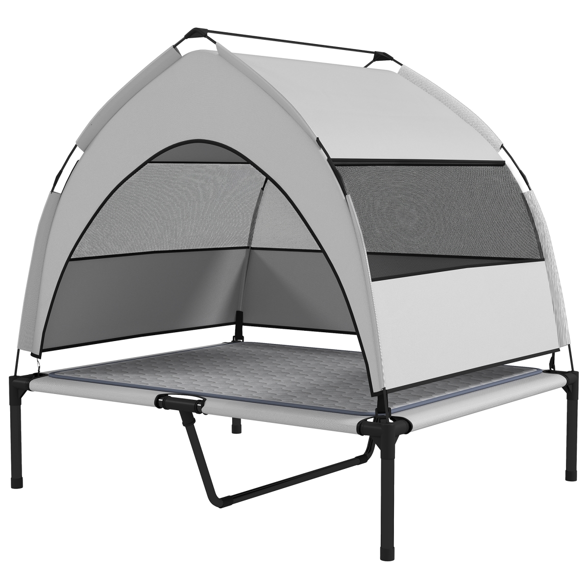 Picture of 212 Main D04-304V11LG 35 in. PawHut Elevated Dog Bed & Removable Canopy&#44; Light Gray & Black