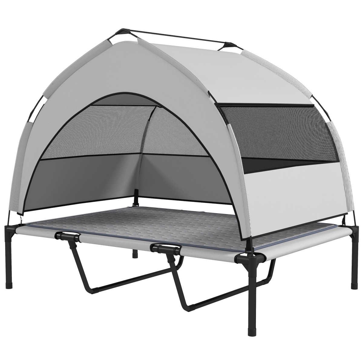 Picture of 212 Main D04-304V12LG 37 in. PawHut Elevated Dog Bed & Removable Canopy&#44; Light Gray & Black