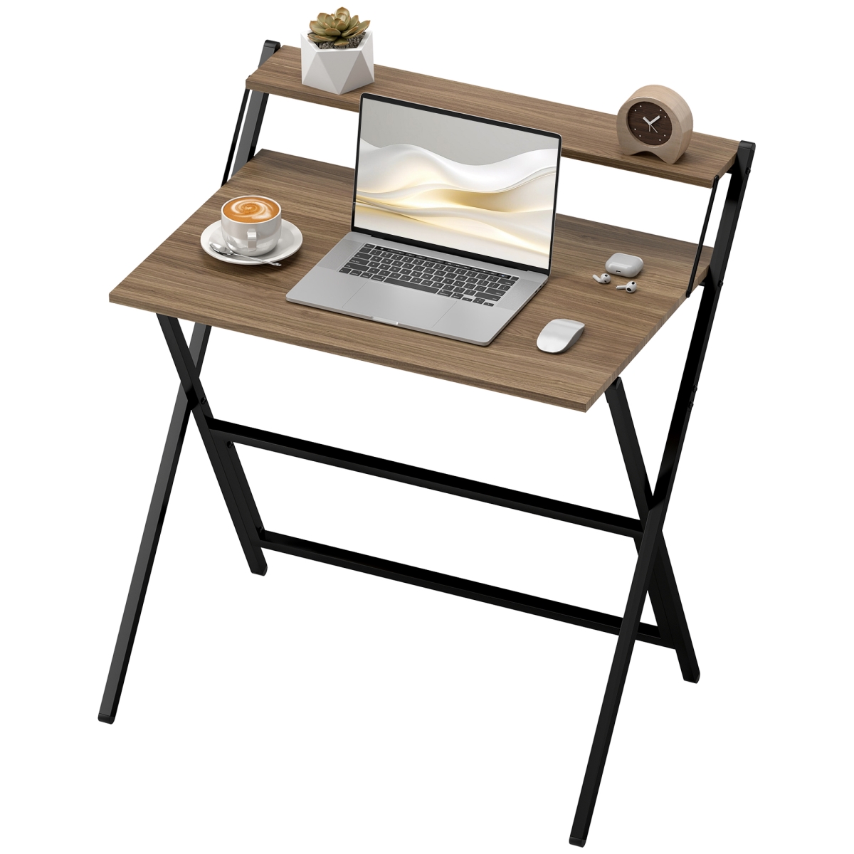 Picture of 212 Main 836-607V81WN 32.1 in. Homcom Monitor Shelf Folding Computer Desk&#44; Walnut & Black