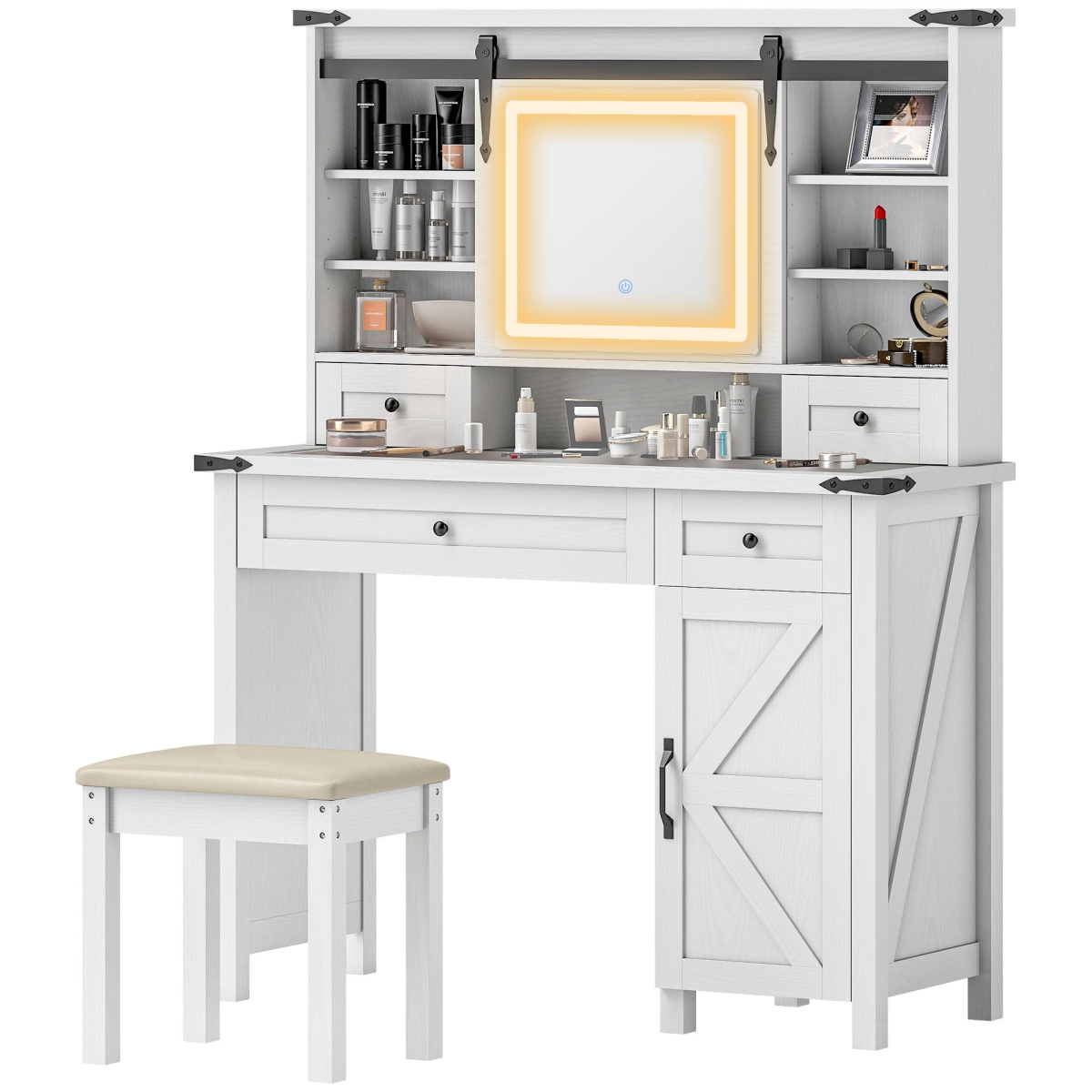 Picture of 212 Main 831-972V80WT 54.1 in. Homcom Mirror & Lights Vanity Desk Set&#44; White
