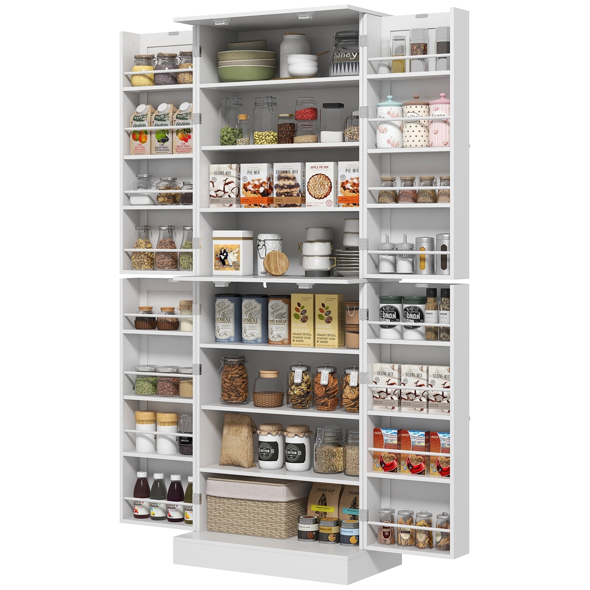 83A-102V80WT 65 in. HOMCOM Kitchen Cabinet - Pantry with 4 & 16 Doors Shelves for Dining Room, White