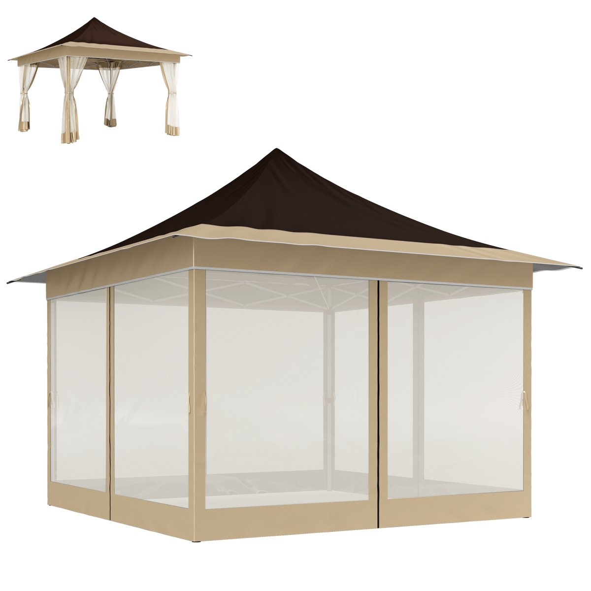 Picture of 212 Main 84C-661V00BN 12 x 12 ft. Outsunny Canopy Tent with Mesh Netting - UPF50 Plus Pop Up Tent with Carry Bag for Garden - Patio&#44; Brown