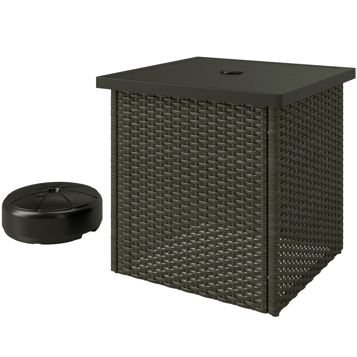 Picture of 212 Main 867-289V00MB 1.5 in. Outsunny Wicker Side Table with Umbrella Hole - Square Outdoor End Table with UV-Resistant Frame - Storage Space - Mixed&#44; Brown