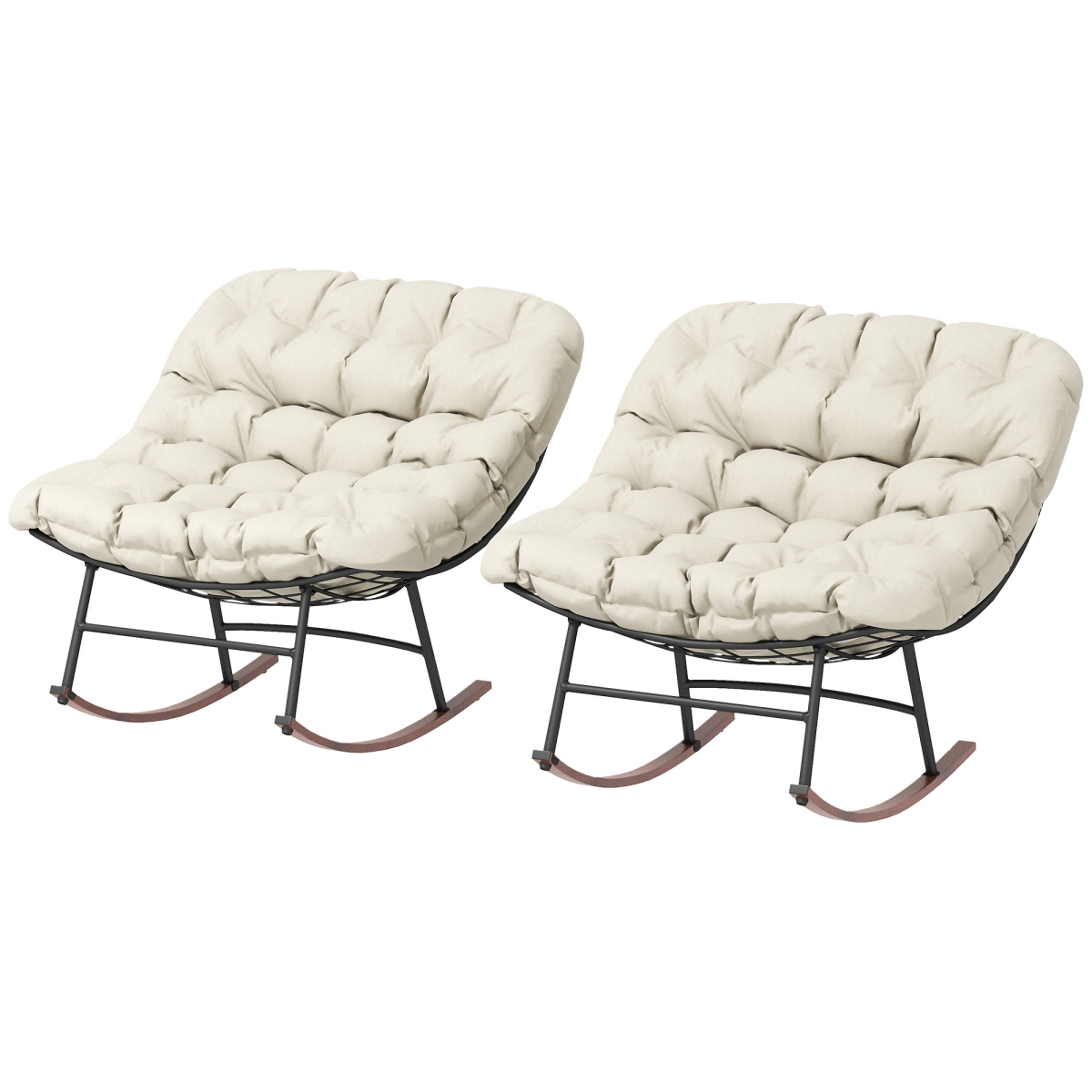 84G-638V00BG Outsunny Outdoor Rocking Chair Patio - Oversized Rocking Papasan Chairs with Cushions for Garden Porch, Beige - Set of 2 - 265 lbs