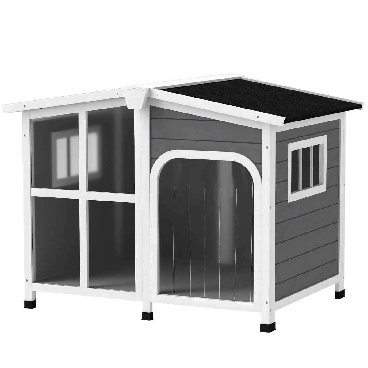 Picture of 212 Main D02-141V02CG PawHut Cabin-Style Wooden Dog House for Large Dogs with Openable Roof & Giant Window&#44; Dark Gray