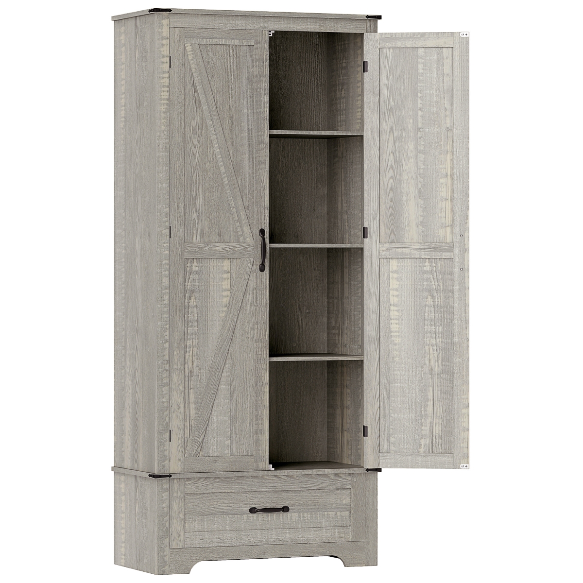 Picture of 212 Main 838-504V80LG 72 in. HOMCOM Farmhouse Pantry Cabinet with Adjustable Shelves - Kitchen with 2 Doors - Distressed&#44; Light Gray
