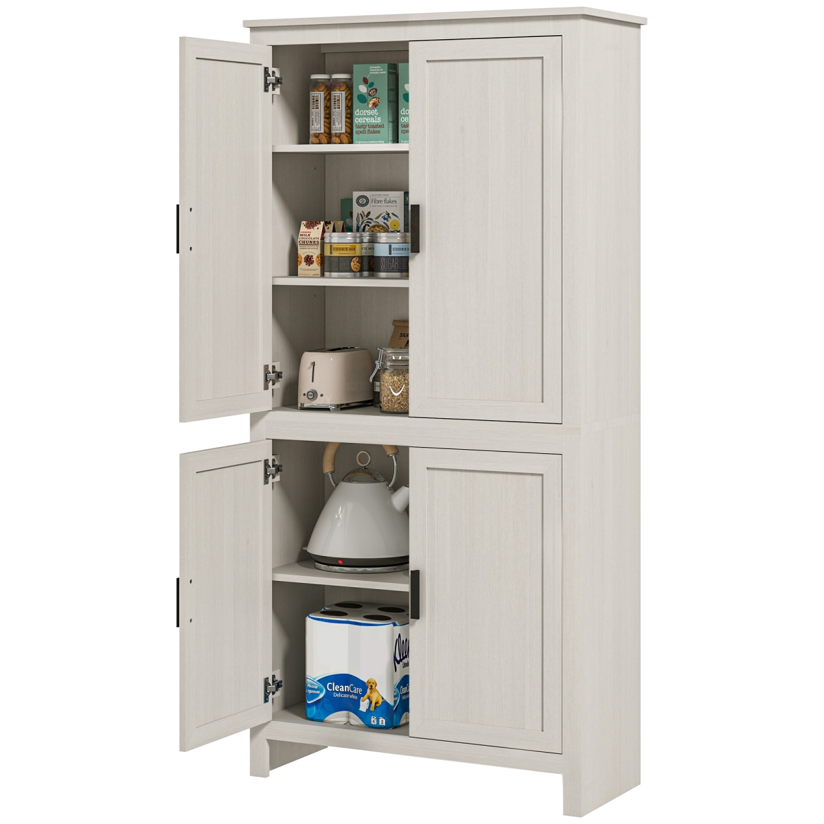 Picture of 212 Main 835-476V81WT 64 in. HOMCOM 4-Door Kitchen Pantry - Freestanding Storage Cabinet with 3 Adjustable Shelves for Kitchen&#44; Antique White