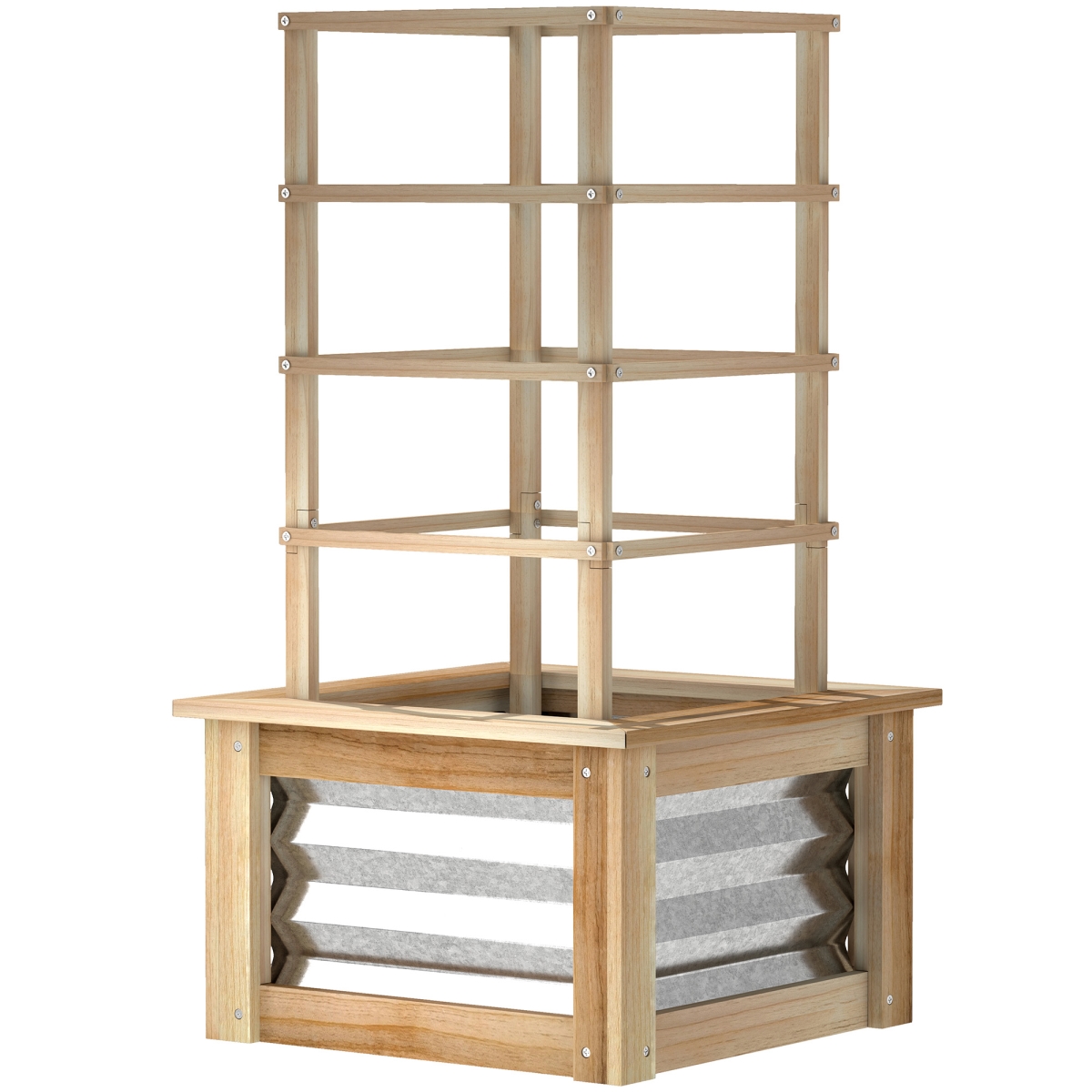 Wooden Raised Garden Bed with Trellis - Natural Wood - Elevated Planter