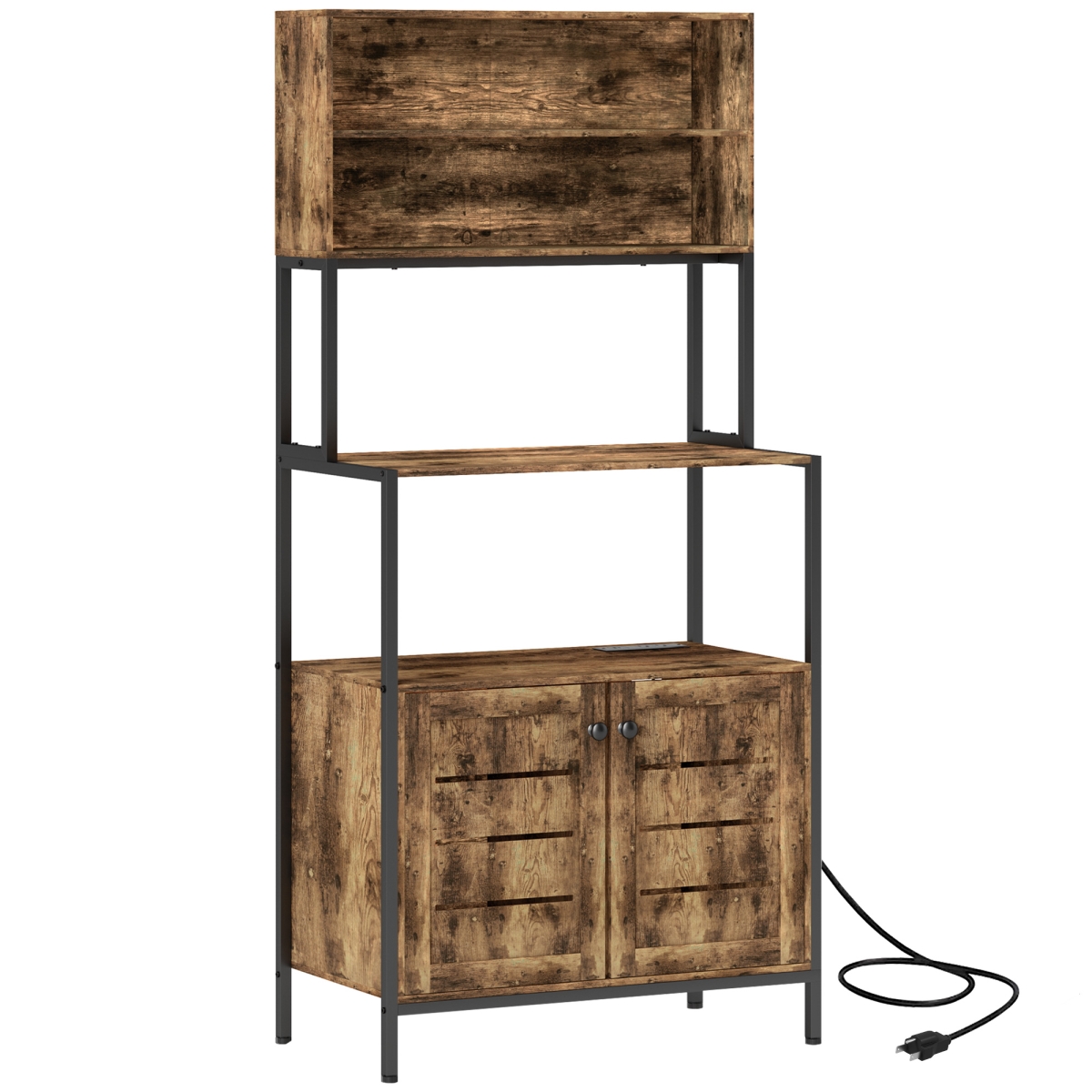 Picture of 212 Main 801-378V80RB HOMCOM Bakers Rack with Power Outlet & Storage Shelves - Microwave Stand with Louvred Door Cabinets&#44; Rustic Brown