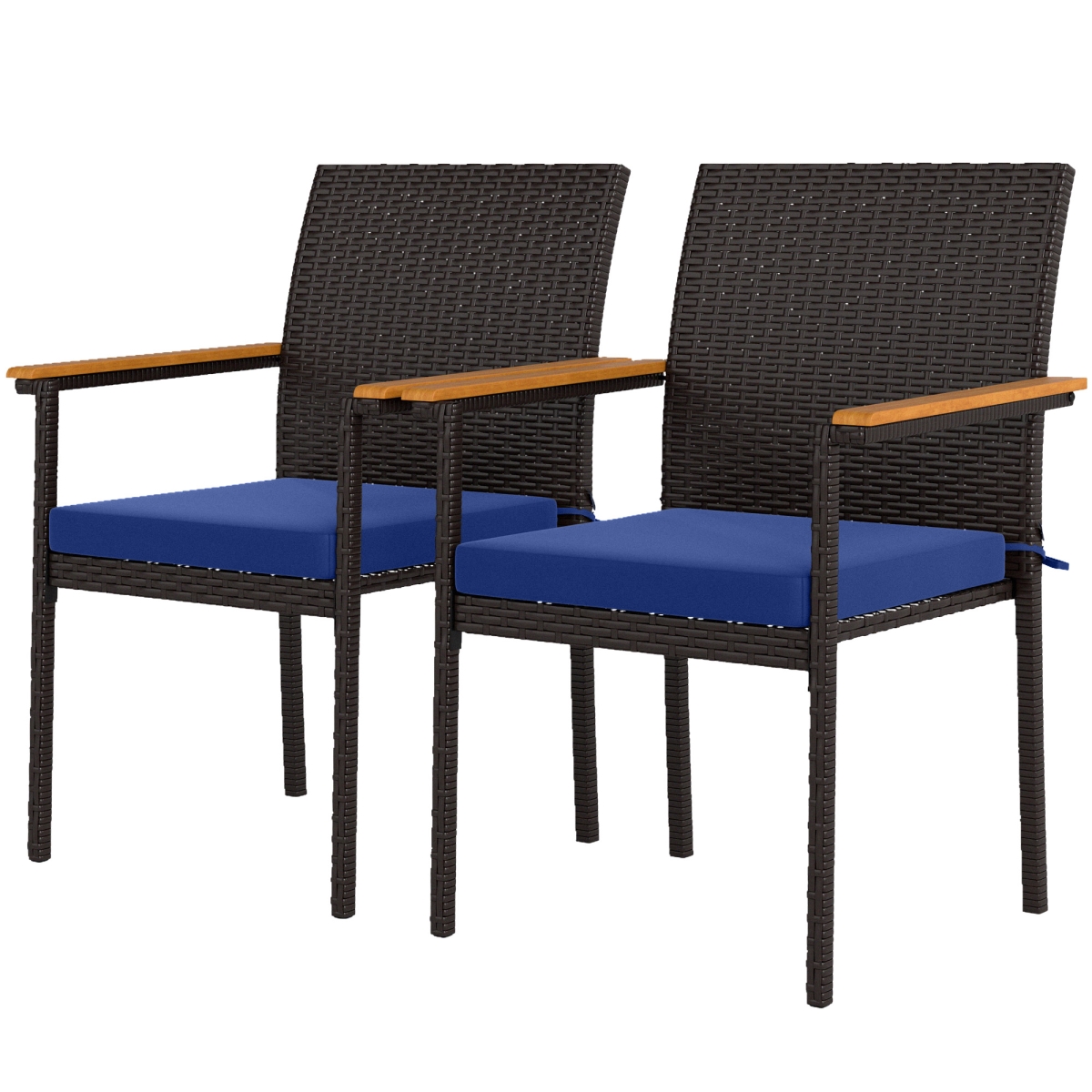 Picture of 212 Main 861-097V00NU Outsunny Stackable Patio Wicker Dining Chair with Cushions - Backrest - Armrests for Deck - Garden&#44; Navy Blue - Set of 2