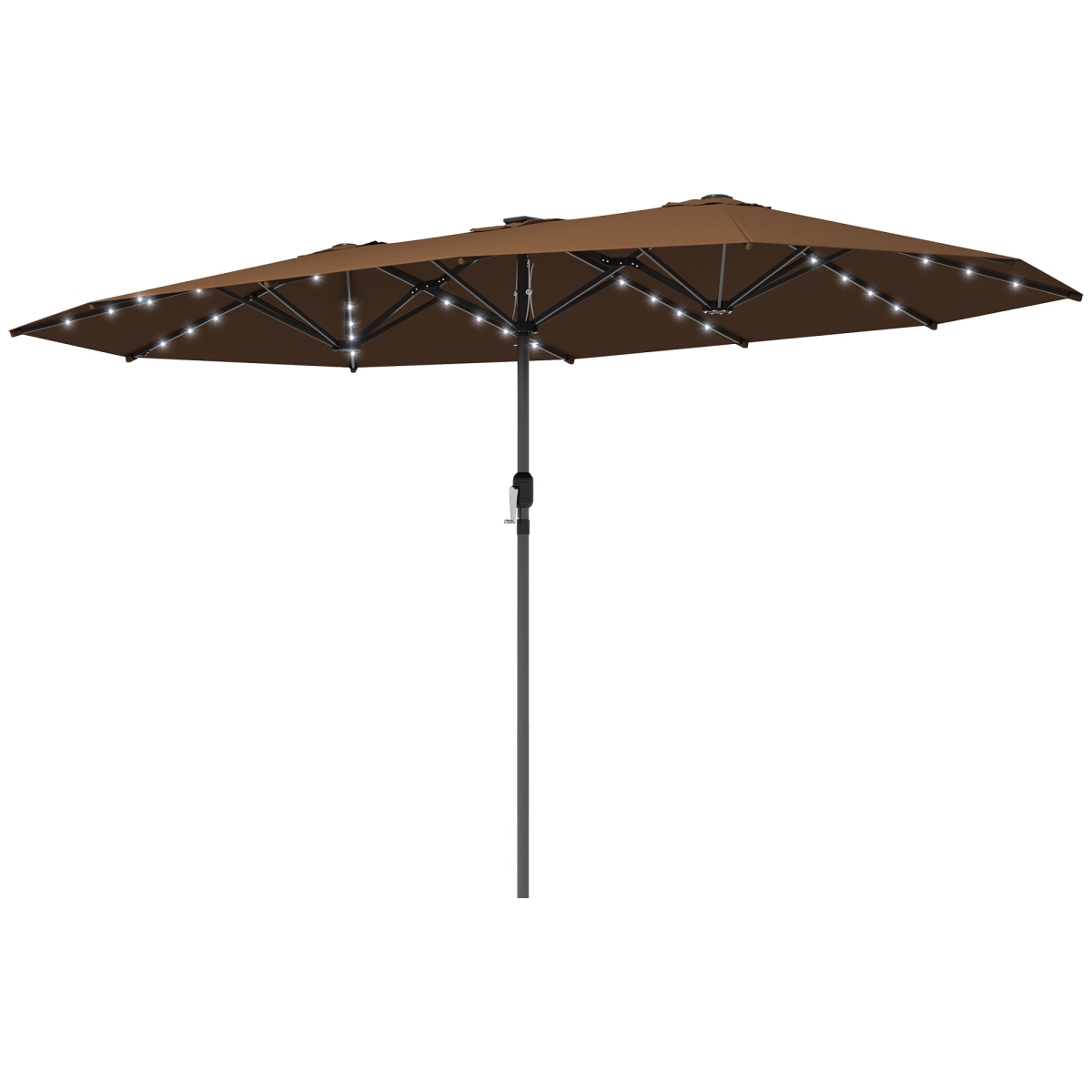 84D-178V80CF Outsunny Garden Parasol - Double-Sided Sun Umbrella with LED Solar Lights - Patio Parasol for Outdoor, Coffee