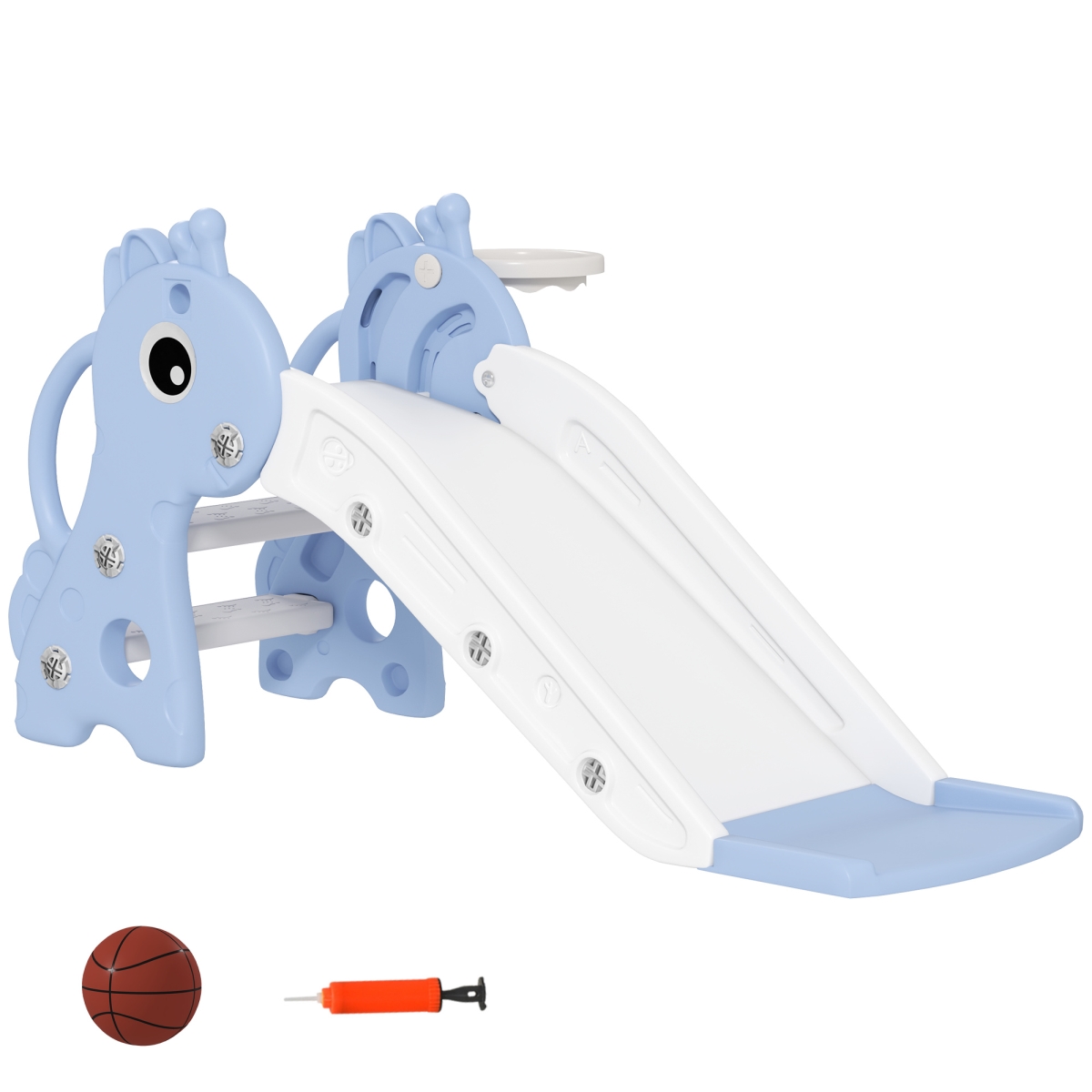 Picture of 212 Main 331-085V00BU Qaba 3-in-1 Toddler Slide for Age 1-3 - Freestanding Kids Slide with Climber - Basketball Hoop & Ball - Giraffe Design&#44; Blue