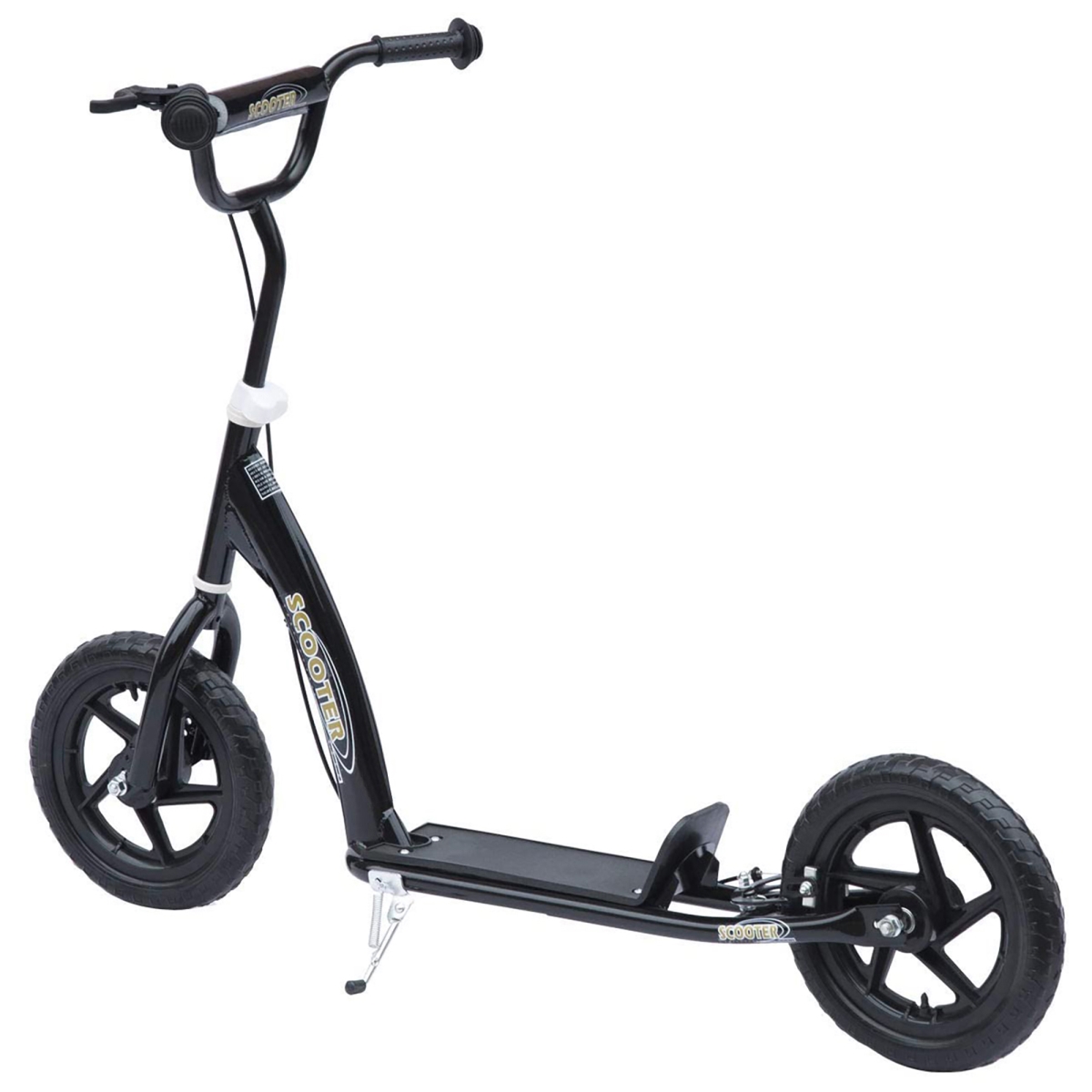 371-027BK HOMCOM Kick Scooter for Kids 5-12 Years Old with Adjustable Height Handlebar - Non-Slip Footplate - Big Wheels - Rear Brake, Black