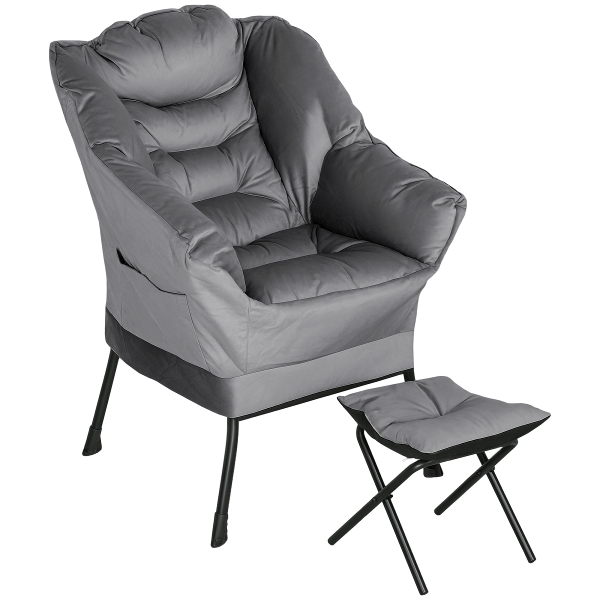 Picture of 212 Main 83B-131V00GY HOMCOM Lazy Chair & Ottoman Set - Fabric Upholstered Accent Chair with Side Pockets for Living Room - Bedroom&#44; Gray