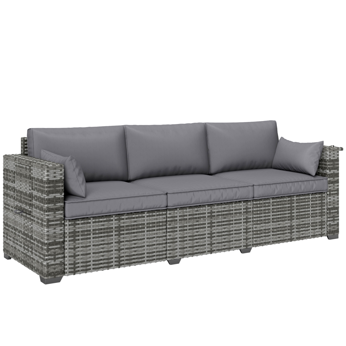 Picture of 212 Main 860-364V00GG Outsunny 3 Seater Wicker Sofa with Side Trays - Outdoor Patio Couch with 6 in. Thick Back Cushions - Deep Seating&#44; Mixed Gray