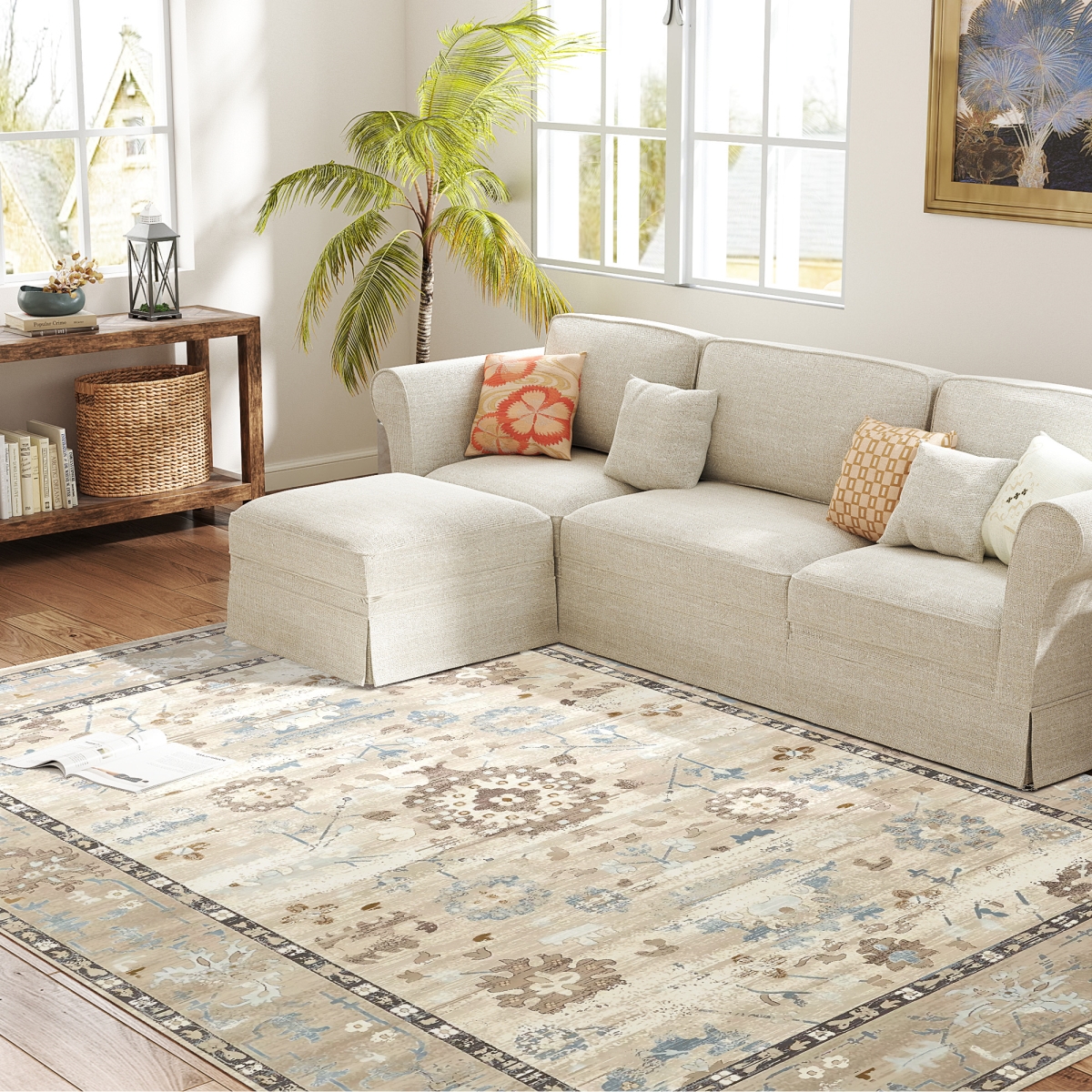Picture of 212 Main 830-974V02GN 8 x 10 in. HOMCOM Machine Made Rectangular Area Rug - Indoor Boho Machine Washable Carpet for Living Room - Bedroom - Dining Room - Kitchen&#44; Blue