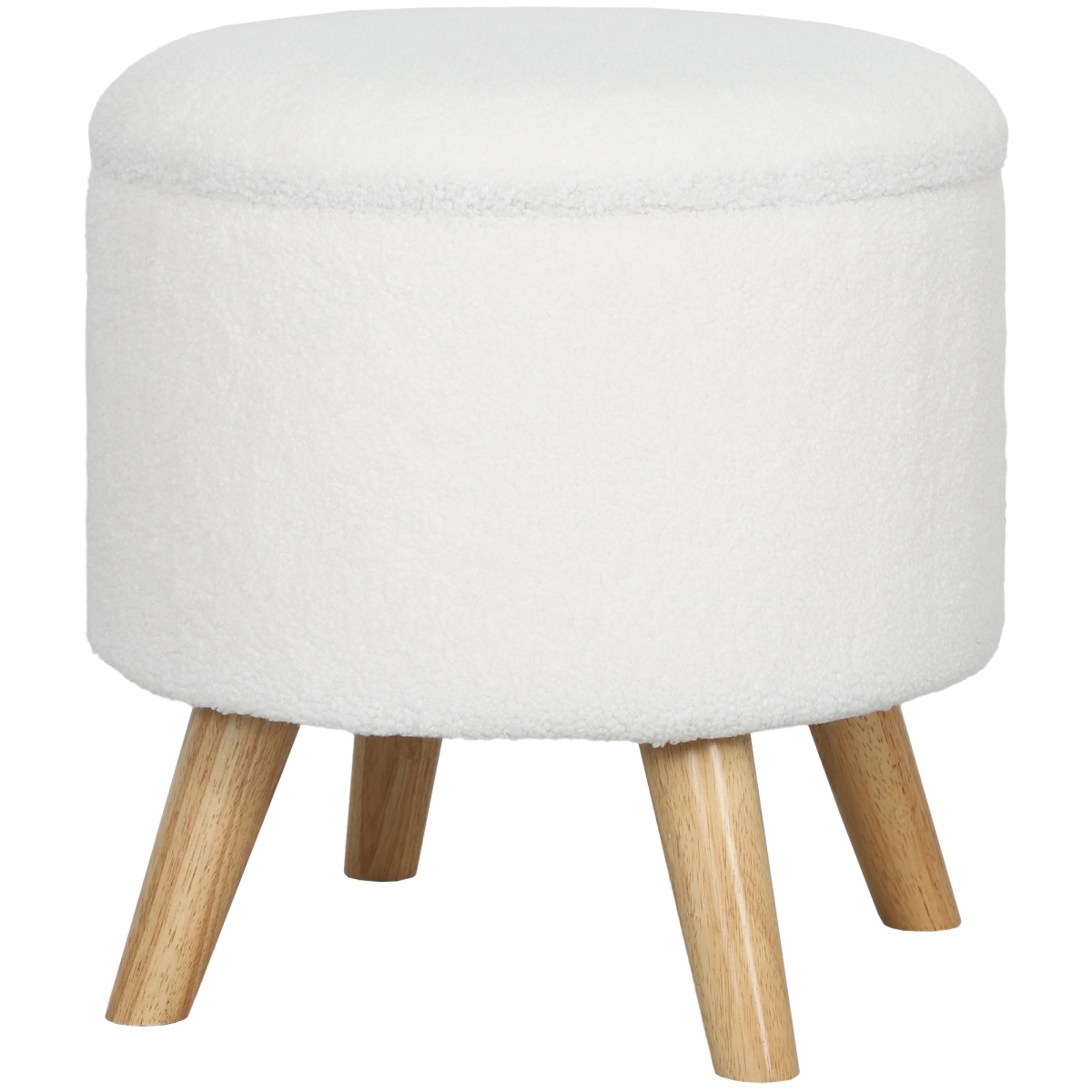 Picture of 212 Main 838-437V00WT HOMCOM Round Ottoman Stool with Storage - Linen Upholstered Foot Stool with Padded Seat - Hidden Space & Wood Legs&#44; White