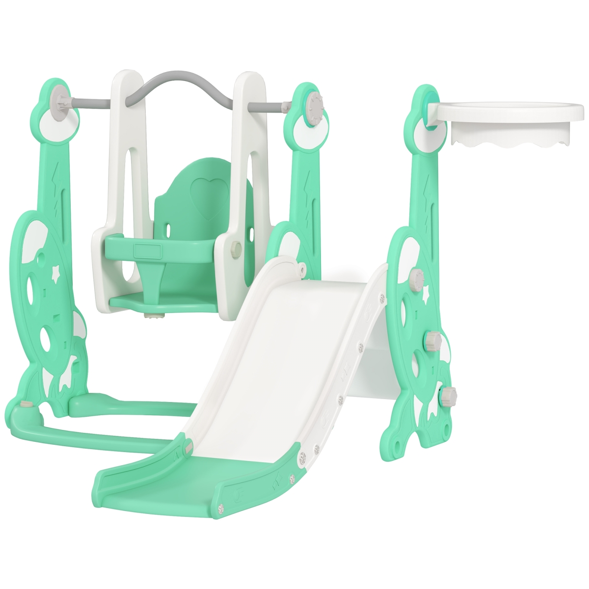 Picture of 212 Main 331-083V00GN Qaba 4 in 1 Toddler Slide & Swing Set for Ages 1.5-4 - Playset Playground with Climber - Basketball Hoop&#44; Green