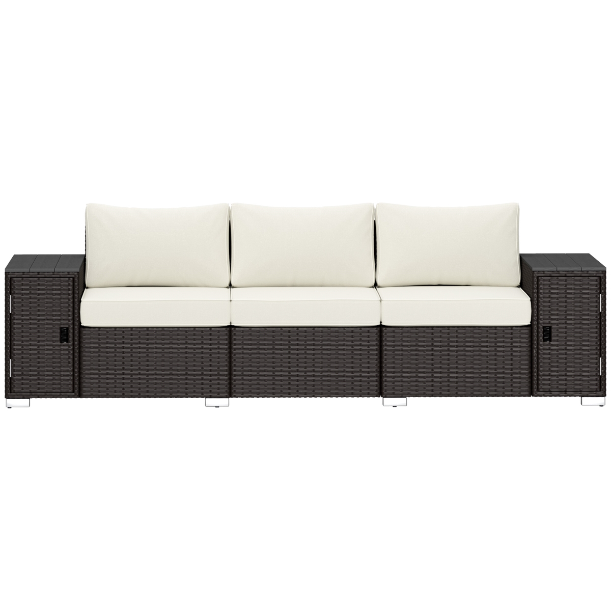 Picture of 212 Main 860-385V00CW Outsunny 3 Seater Wicker Outdoor Couch Patio Sofa with Storage - Thickened Cushions & Wide Armrests for Porch Yard&#44; Cream White